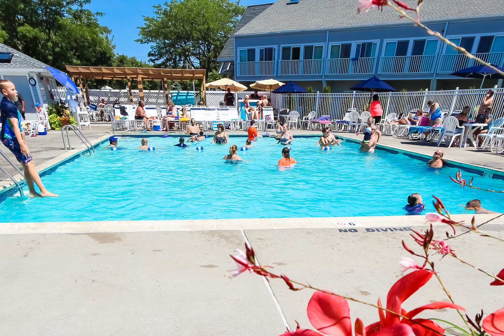 A refreshing outdoor swimming pool at VRI's The Cove at Yarmouth in Massachusetts.